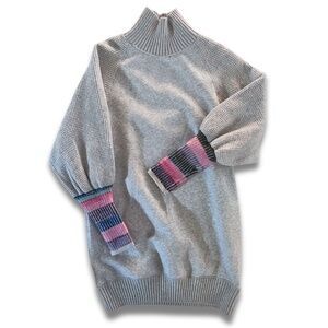 Anthropologie Gray Turtleneck Sweater with Multicolor Sleeves